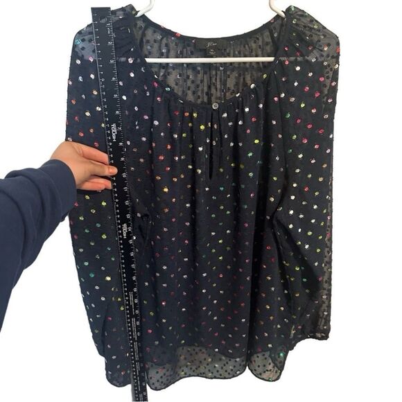 J. CREW- Popover in Rainbow Clip Dot Chiffon Semi Sheer Navy Multi, Size XL - Picture 10 of 13